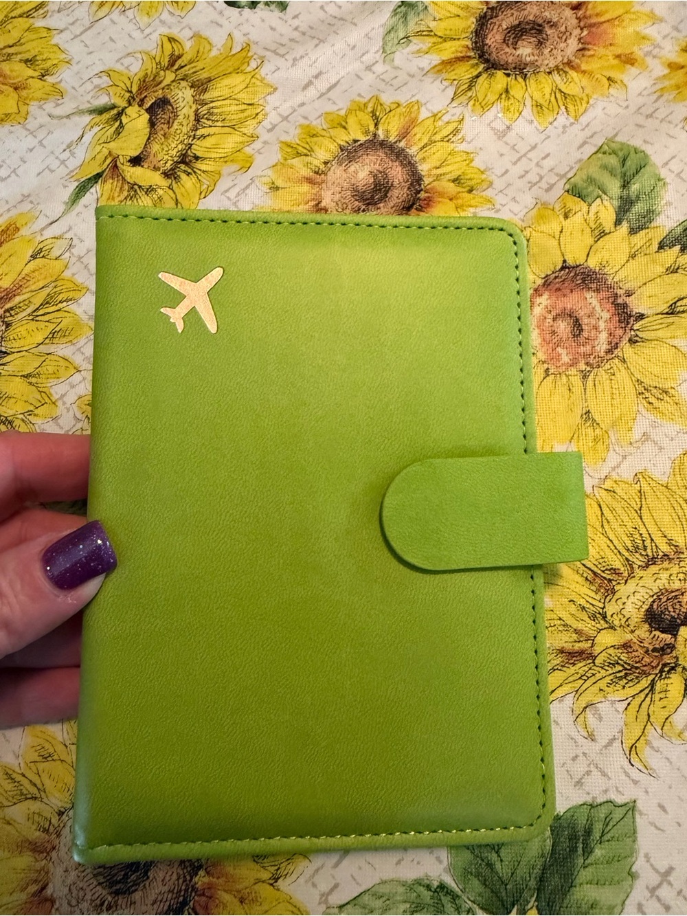 Green Passport Holder Wallet with Airplane Accent